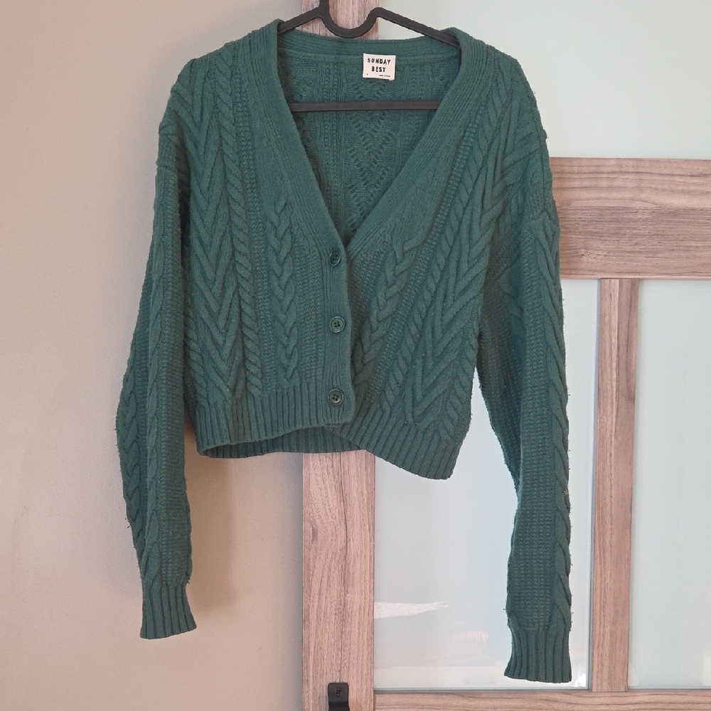 Sunday Best Teal Cable Knit Cardigan